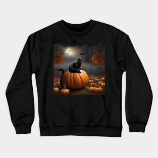 Black cat in pumpkin patch Crewneck Sweatshirt